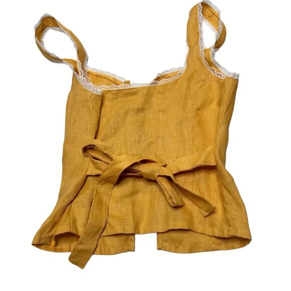 VRG Girl 100% Linen Laced Button Up Tank Woth Belt To Tie Back In Waist Size XS - Picture 2 of 6